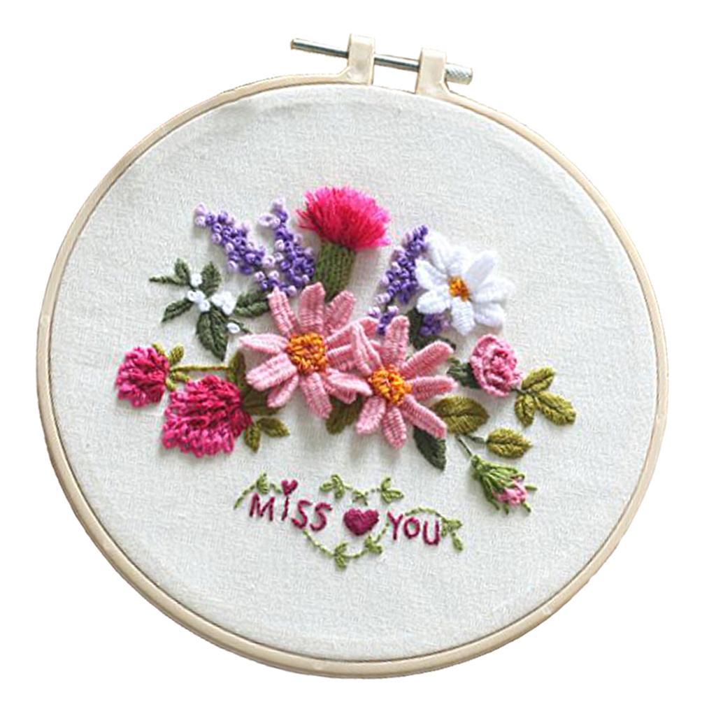 DIY Embroidery Starter Kit with Flower Pattern Needlework Kits Hoop
