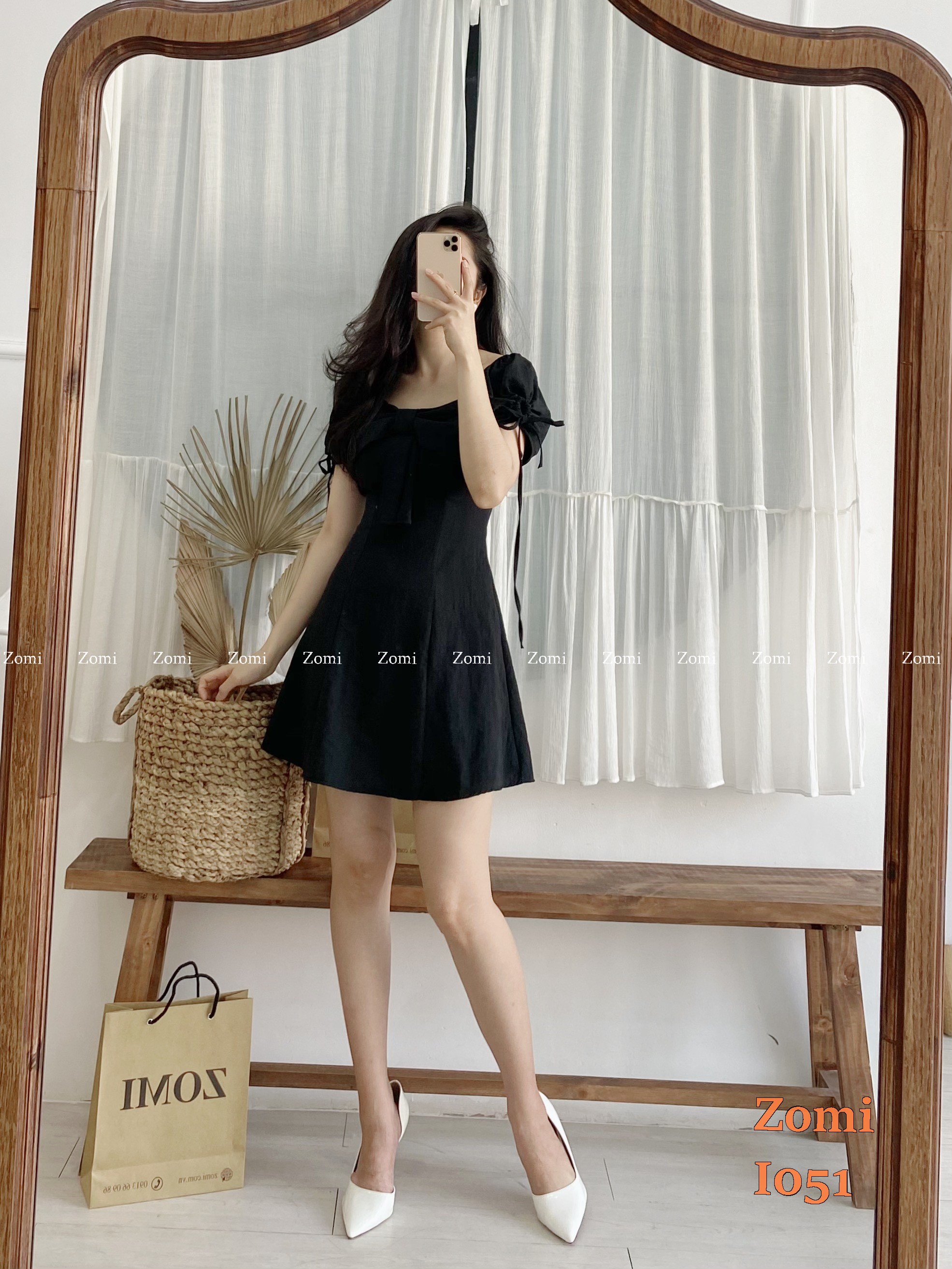 Đầm đi chơi dạo phố thời trang mùa hè cổ vuông tay phồng dễ thương năng động - I051
