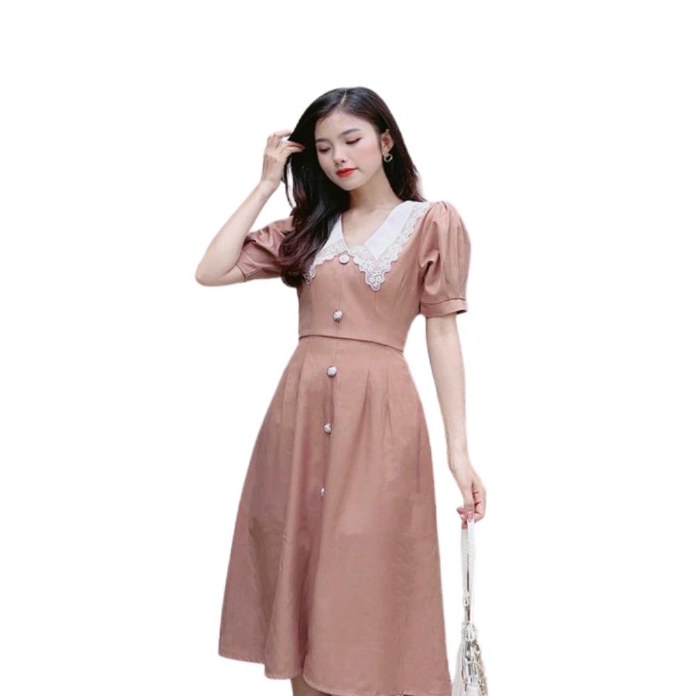 Đầm Váy Nữ Nhấn Nút Phối Cổ Xinh Xắn - QA00168