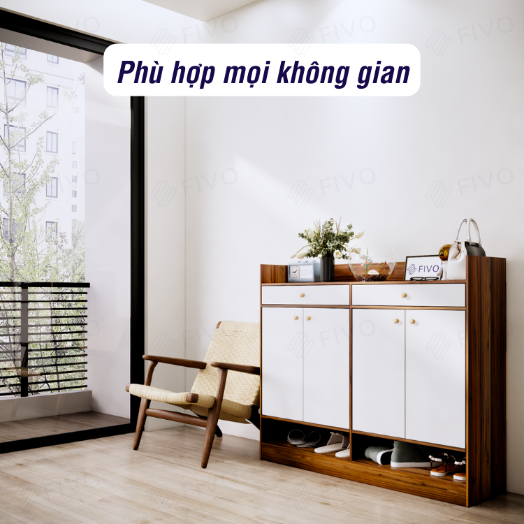 Tủ Giày Dép Gỗ Chống Ẩm FIVO FS53, Nhiều Ngăn Đựng Giày, Có Cửa Bảo Vệ Giày Dép Khỏi Bụi Bẩn, Côn Trùng Cắn Phá, Mặt Tủ Rộng Rãi Chứa Được Nhiều Đồ - Ngang 120cm