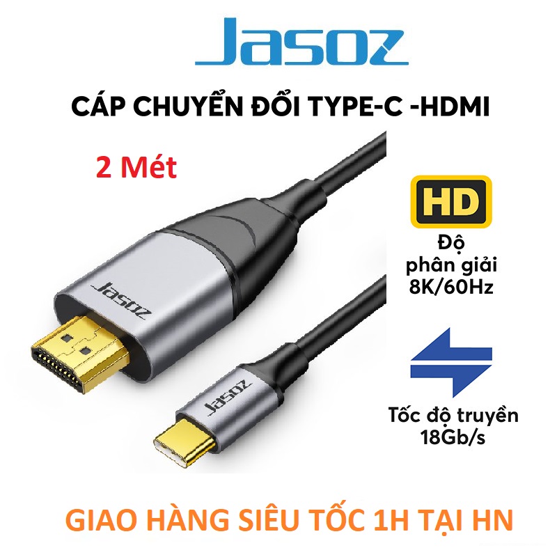 Dây chuyển đổi  USB Type C sang HDMI dài 2M có chipset JASOZ T-H102 - Hàng Chính Hãng