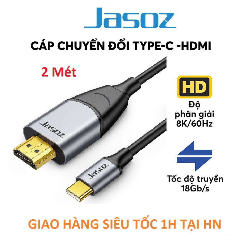 Dây chuyển đổi USB Type C sang HDMI dài 2M có chipset JASOZ T-H102 - Hàng Chính Hãng