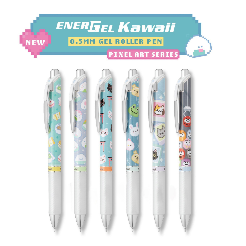 Bút Pentel Energel Kawaii: Pixel Art series II- BLN75KW | Có Thể Thay Ngòi | Mực xanh | 0.5mm