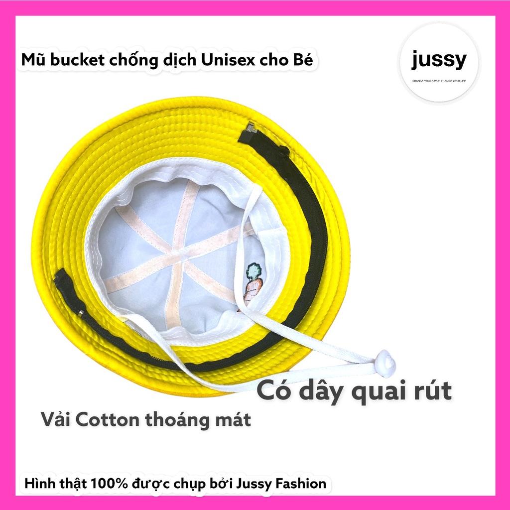 Mũ Chống Giọt Bắn Cho Bé Hình Tai Thỏ Jussy Fashion Kiểu Dáng Mũ Bucket Kèm Kính Chắn Gió, Che Bụi Cho Bé Từ 1-5 Tuổi