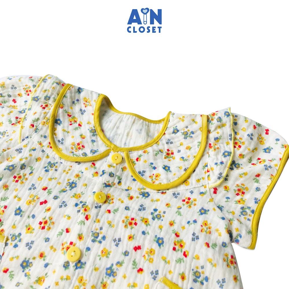 Bộ quần dài áo tay ngắn bé gái họa tiết Hoa nhí vàng xanh xô muslin - AICDBGQFYEJS - AIN Closet
