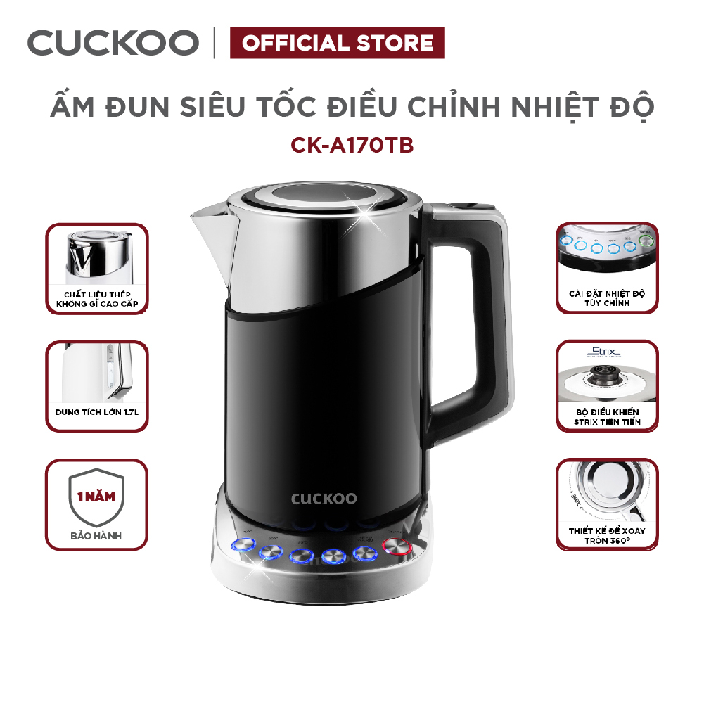 Bình đun siêu tốc đa năng Cuckoo CK-A170T dung tích lớn 1.7L - 1850W - Điều chỉnh nhiệt độ nước - Hàng chính hãng