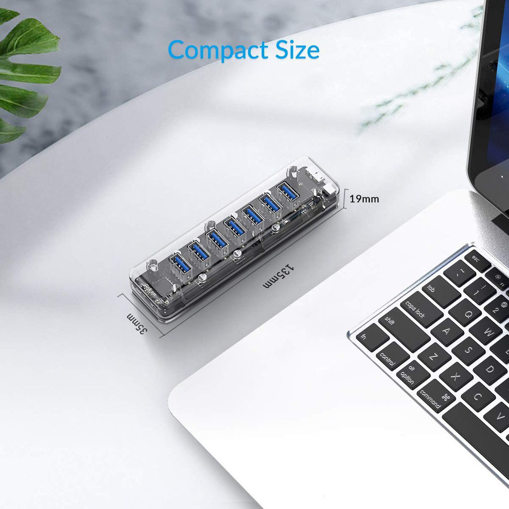 Hub USB F7U-U3 7 Cổng Trong Suốt Tốc Độ Cao 5Gbps Bộ Chia USB3.0 Dành Cho Macbook Air Laptop Máy Tính Bảng