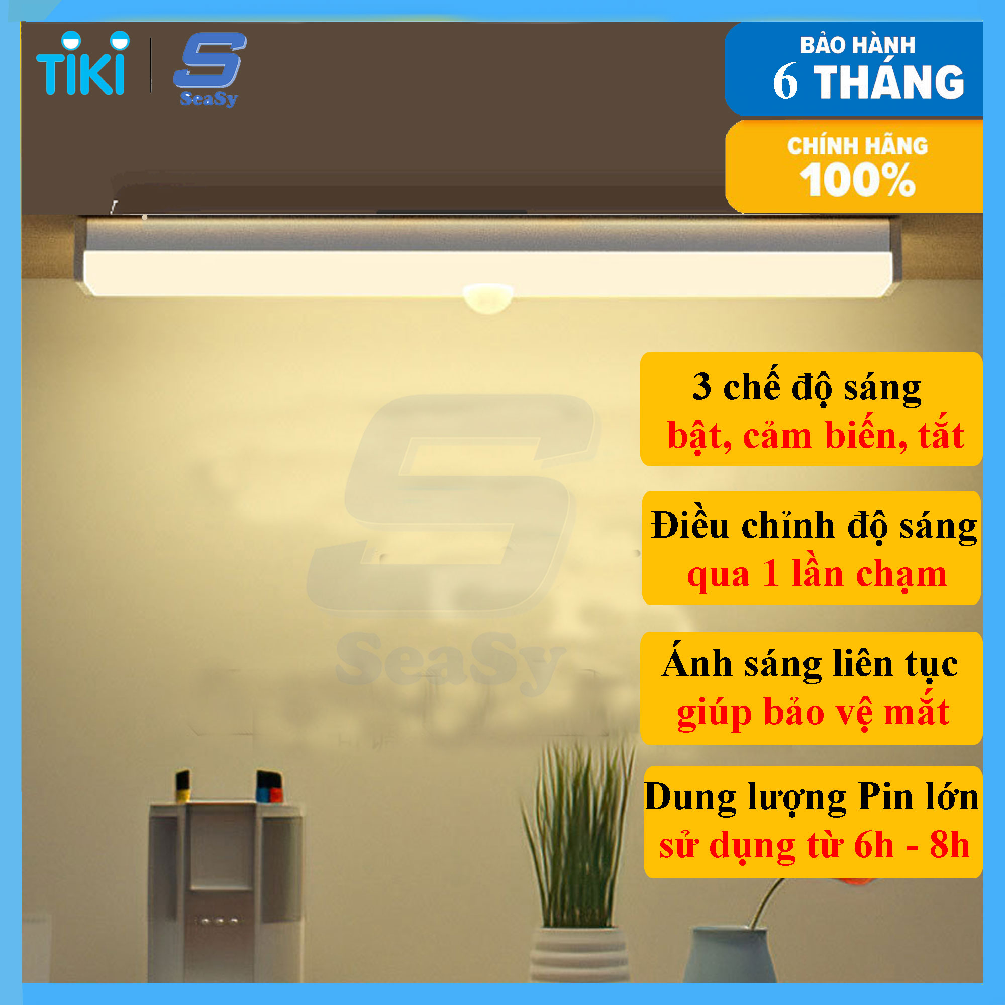 Đèn Đọc Sách, Đèn Làm Việc Không Dây SeaSy SS60, Đèn Cảm Ứng Siêu Nhạy, Cảm Biến Chuyển Động Thông Minh, Sạc Pin Tích Điện, Điều Chỉnh Độ Sáng Qua 1 Lần Nhấn, Ánh Sáng Bảo Vệ Mắt, Dùng Làm Đèn Học, Đèn Làm Việc, Đèn Ngủ– Hàng Chính Hãng