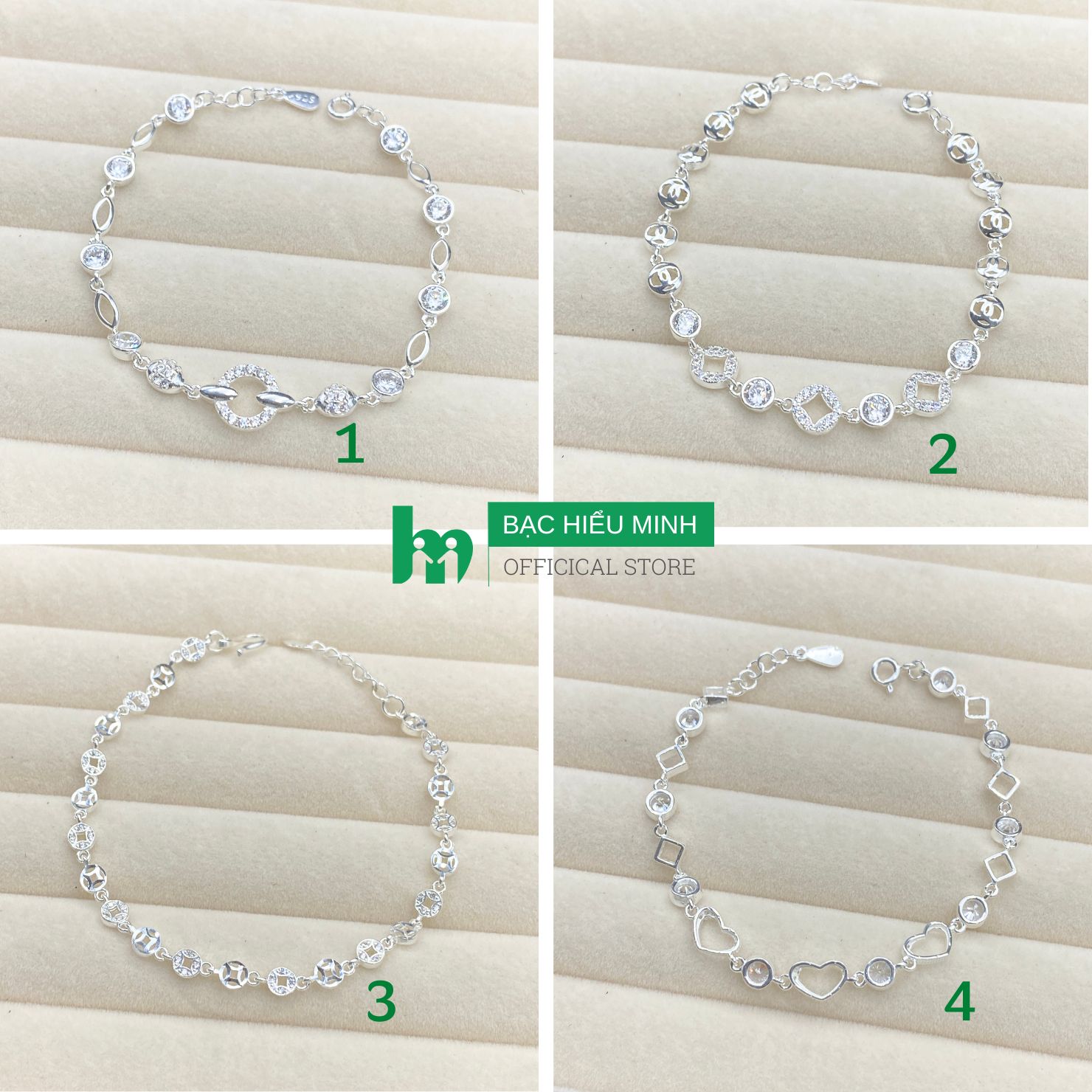 Vòng Tay Lắc Tay Nữ Bạc Ta Đính Đá Nhân Tạo BẠC HIỂU MINH LTU613