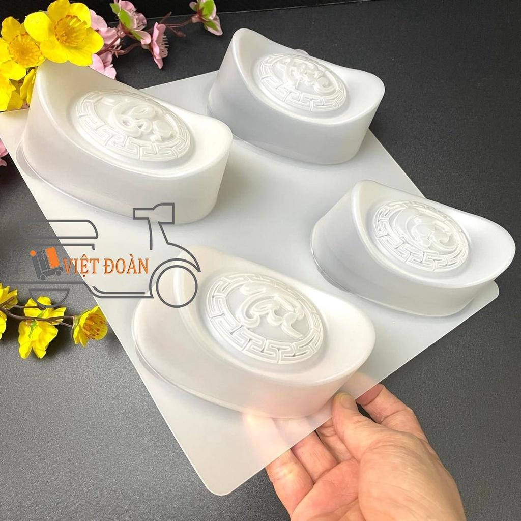 Khuôn làm RAU CÂU TRUNG THU, NHẤN XÔI, BÁNH DẺO, RAU CÂU 3D - THỎI VÀNG 4 hình PHÚC LỘC THỌ TÀI - nhựa đẹp, SẮC NÉT