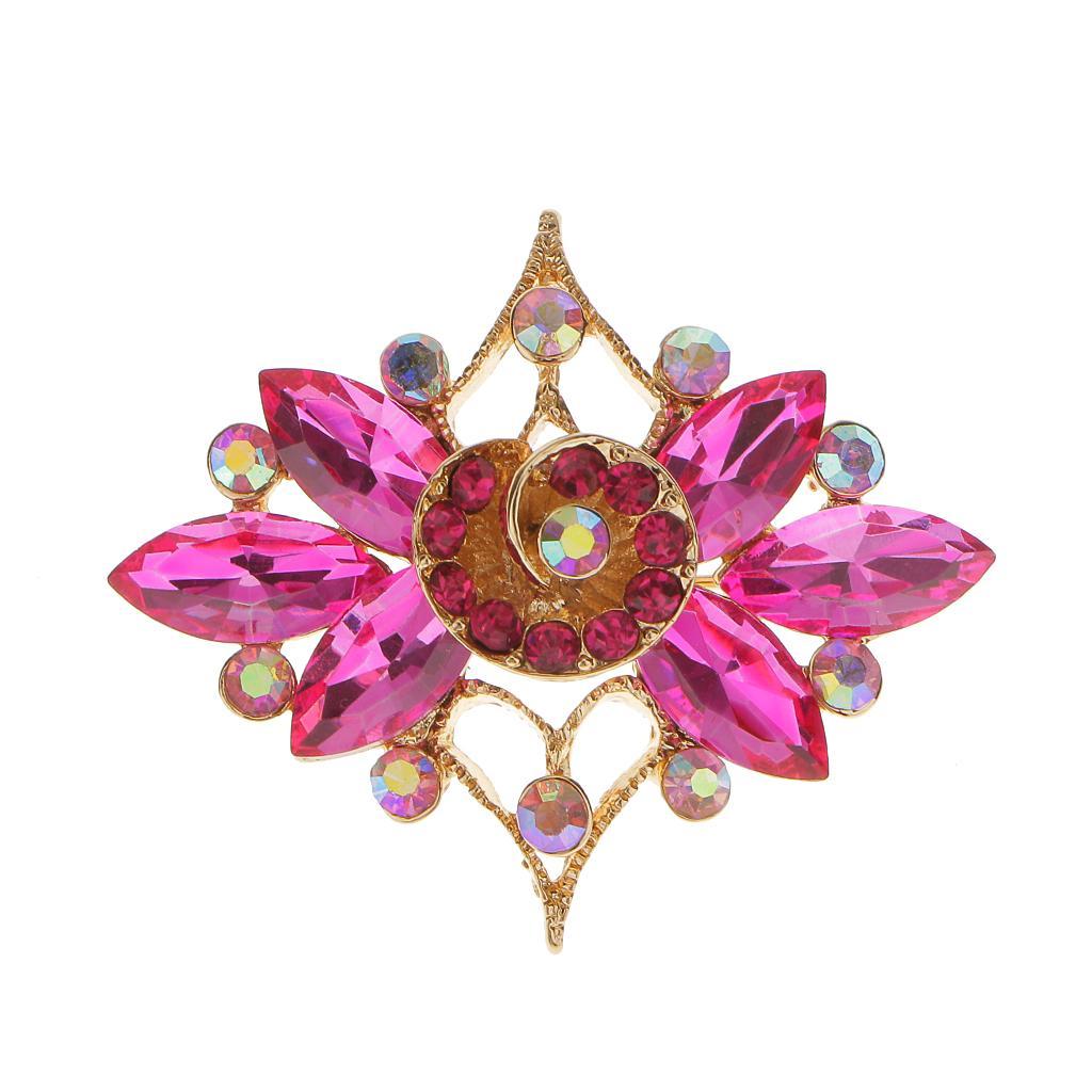 Pink Rose Flower Crystal Rhinestone Diamante Brooch Pin Wedding Bridal Gift