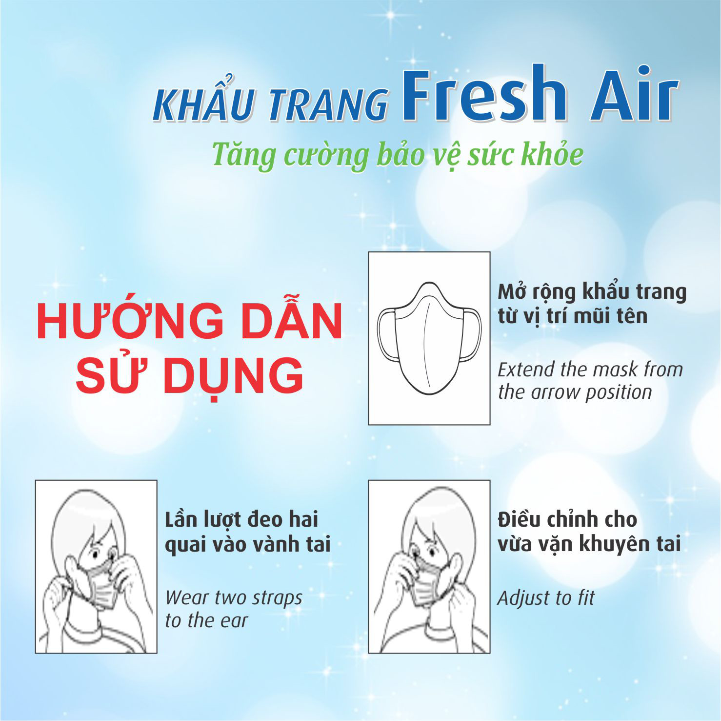 Khẩu Trang Fresh Air Kháng Khuẩn - Combo 10 cái Size người lớn