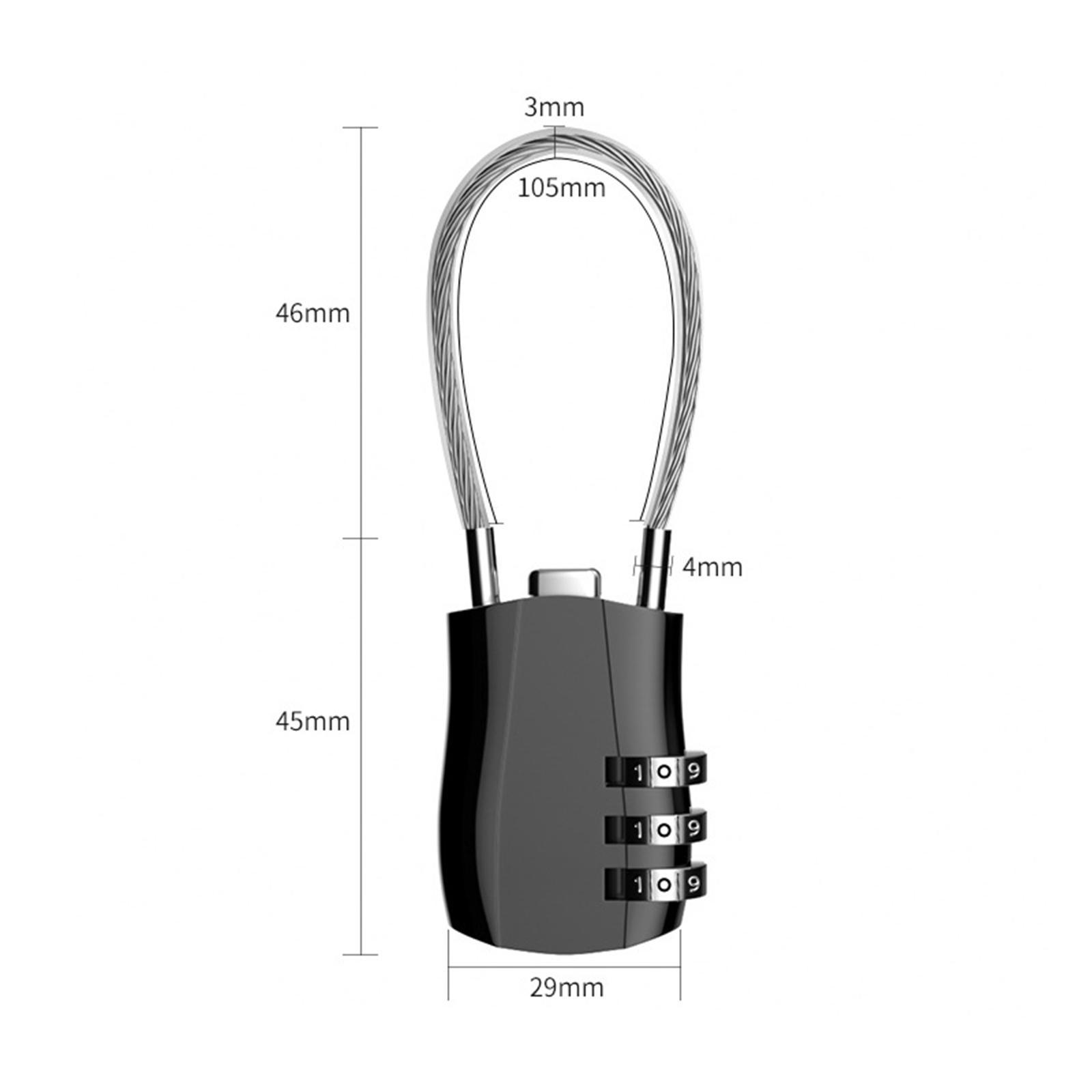 3 Digit Combination Lock Metal Cable Password Lock for Cabinets Bags Luggage