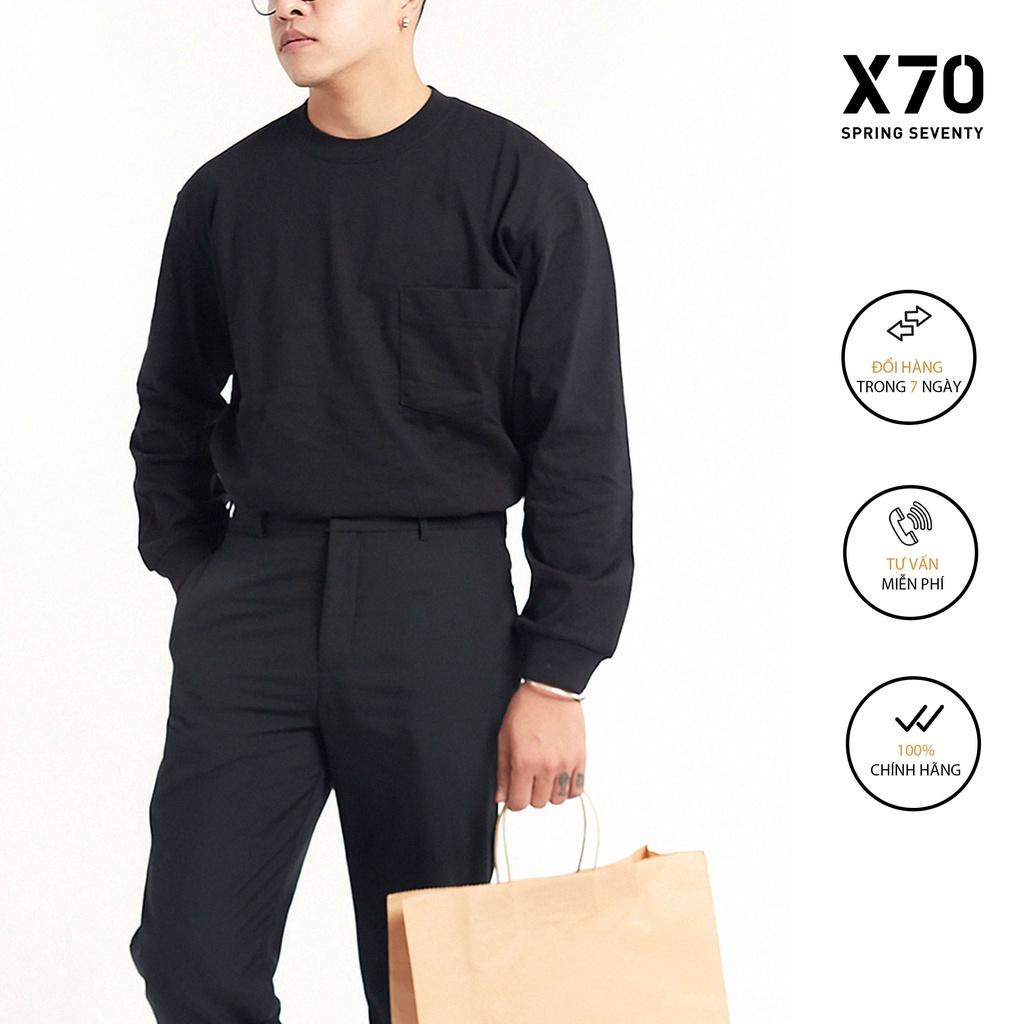 Áo Thun Nam Trơn Kiểu Dáng Cổ Tròn Tay Dài Thiết Kế Có Túi Thời Trang X70 - 06390047