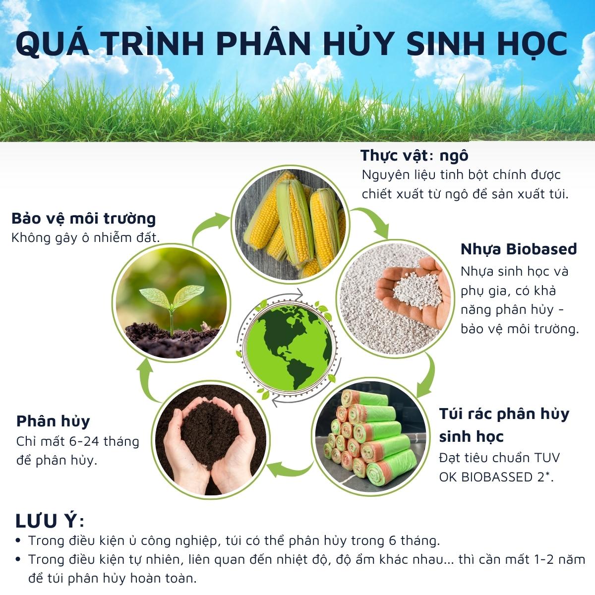 Túi rác, túi đựng rác tự hủy sinh học DandiHome có dây rút, túi rác không gây hại cho môi trường