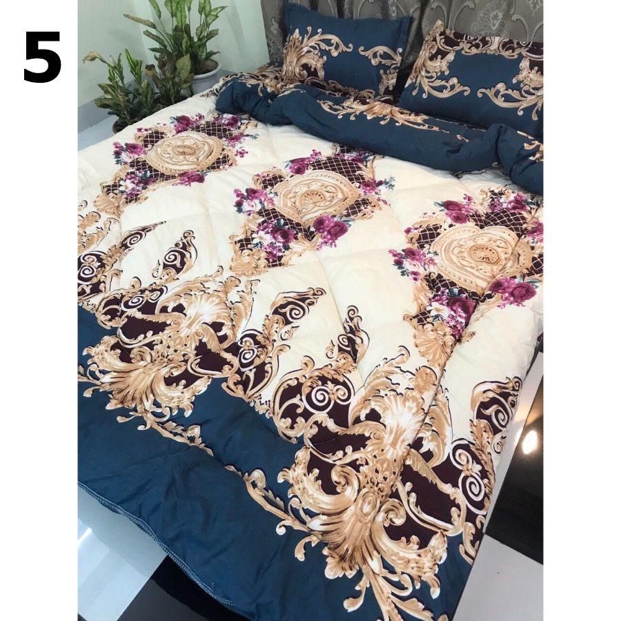 Bộ chăn ga gối vải cotton poly 5 món chăn chần phao loại có ruột bông dày
