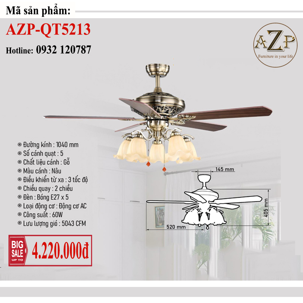 AZP - ĐÈN QUẠT TRẦN / ĐÈN TRANG TRÍ / ĐÈN PHÒNG KHÁCH / PHÒNG NGỦ AZP-QT5213 phong cách đương đại, hàng nhập khẩu AZP