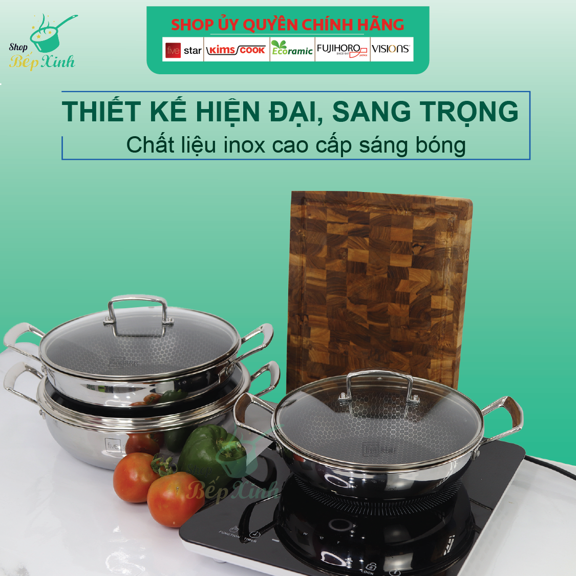 Chảo tổ ong chống dính 2 quai 3 lớp đáy liền inox 304 FiveStar 24cm / 26cm /28cm , tặng 1 sạn inox