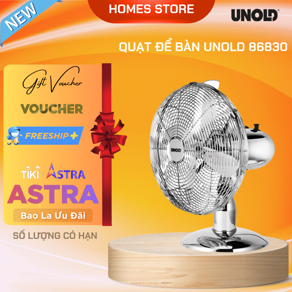 Quạt Để Bàn Unold 86830 Mạ Crome Cao Cấp - Nhập Khẩu Đức Chống Bám Bụi Làm Mát Sâu Êm Dịu Công Suất 35 W - Hàng Nhập Khẩu