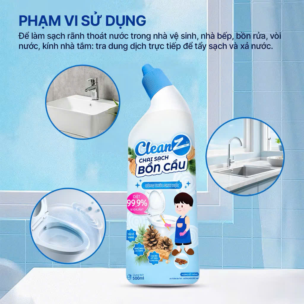 Chai Tẩy Sạch Bồn Cầu Diệt Khuẩn CleanZ hương gỗ thông - 500ml