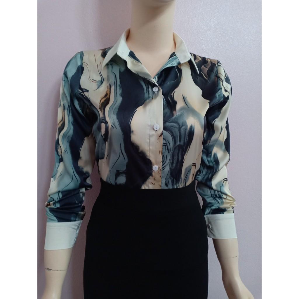Sơ mi nữ lụa cao cấp họa tiết sang chảnh