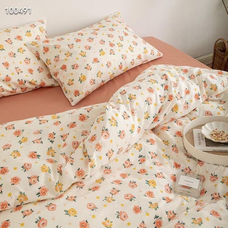Set Cotton LiVing Hàng Nhập Khẩu Cao Cấp Hoa Nhí Hồng