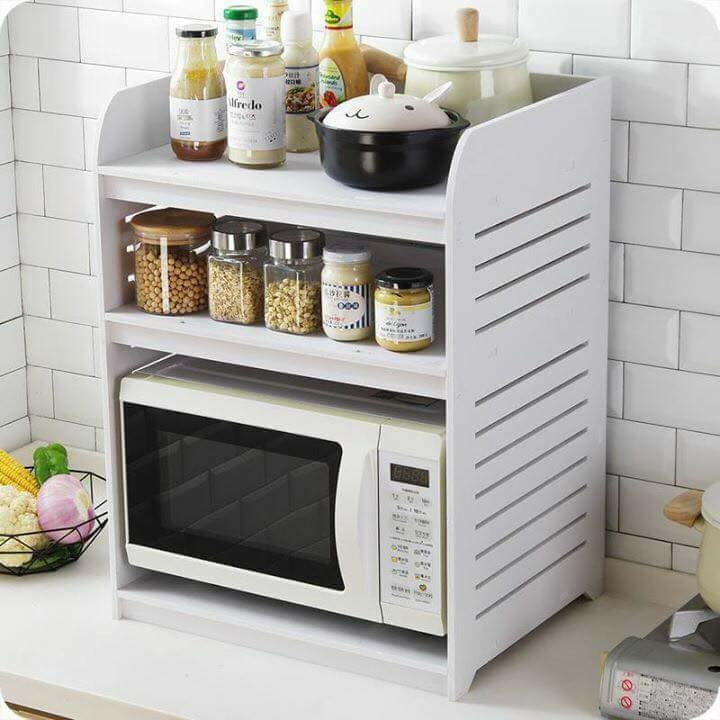 Kệ lò vi sóng bằng gỗ PVC KVS02 _ Kệ lò vi sóng 3 tầng
