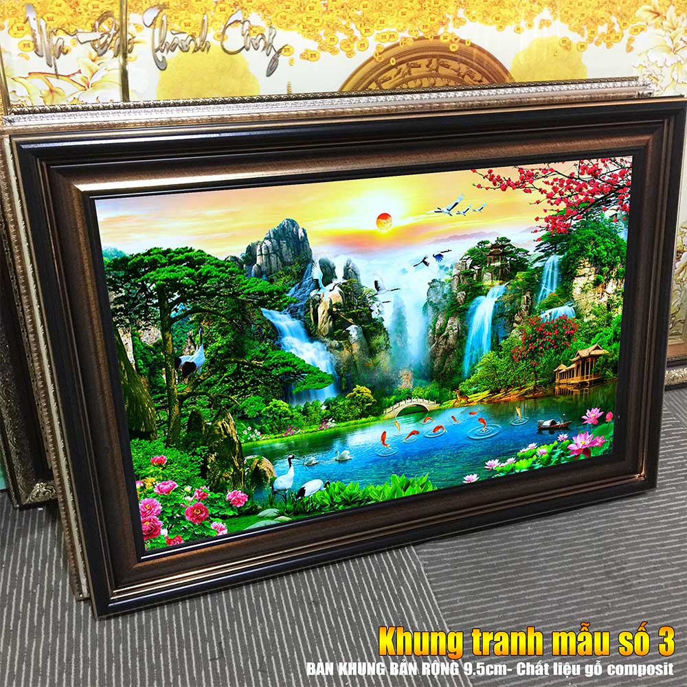 Tranh treo tường phòng khách, phòng ngủ SƠN THỦY HỮU TÌNH khung gỗ composit chất liệu pvc gương / lụa kim sa. MS:2286L9