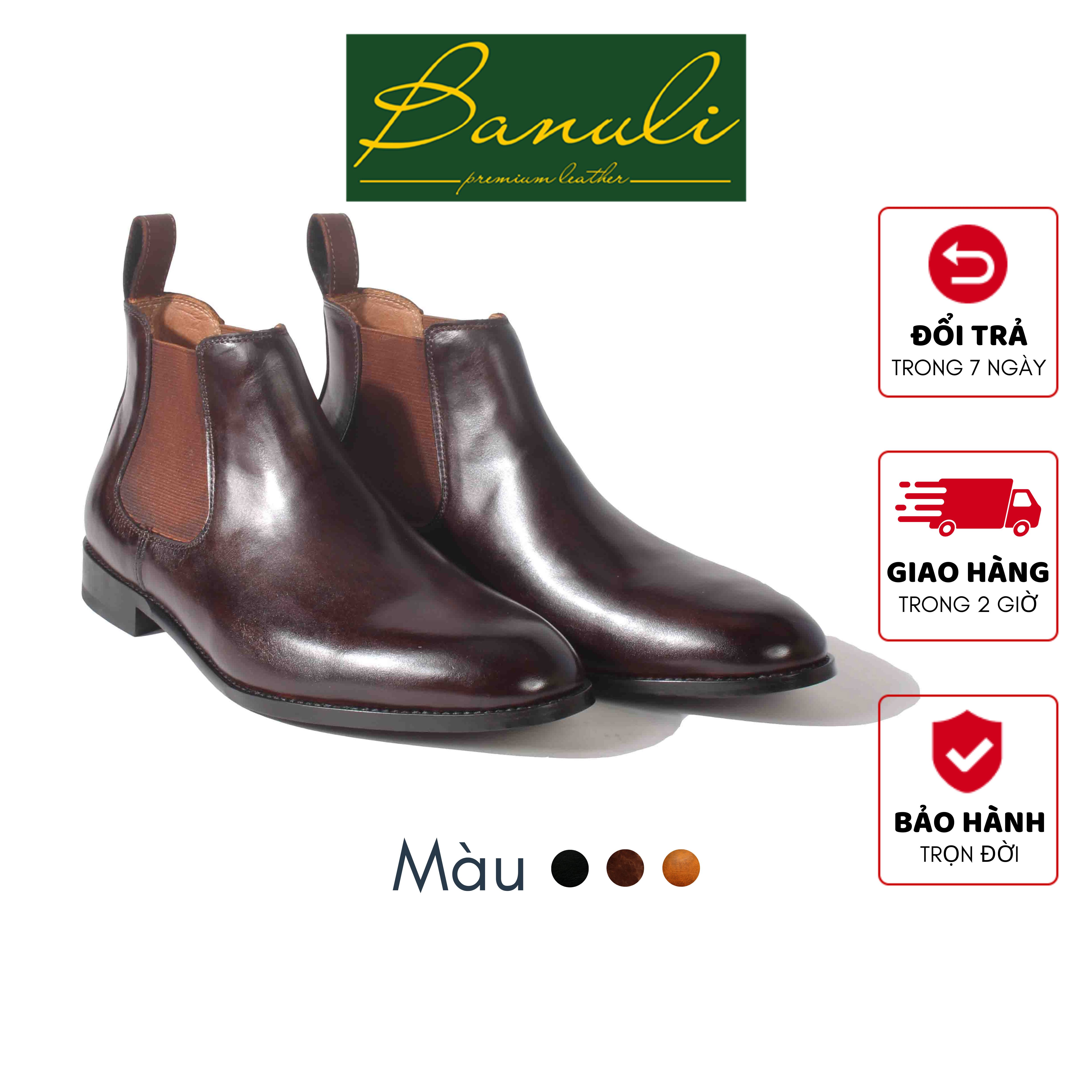 Giày Boots Nam Chelsea BANULI H1CS1M0 - Da Bò Mộc Siêu Mềm, Đế Khâu Blake Siêu Nhẹ Siêu Êm