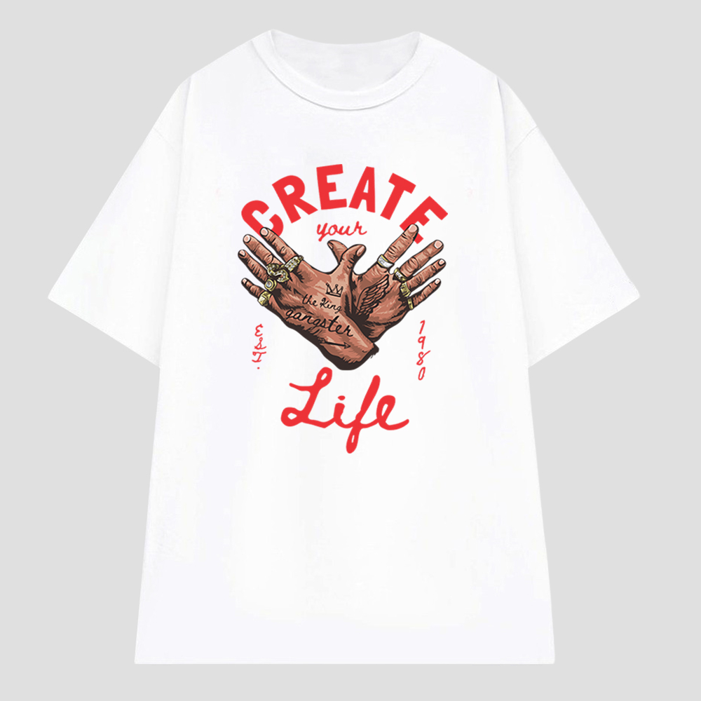 Áo thun form rộng tay lỡ Create Your Life vải cotton 4 chiều thoáng mát - Áo phông nam nữ unisex LX6 - Gokis shop