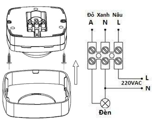 Sơ đồ lắp công tắc cảm biến âm trần