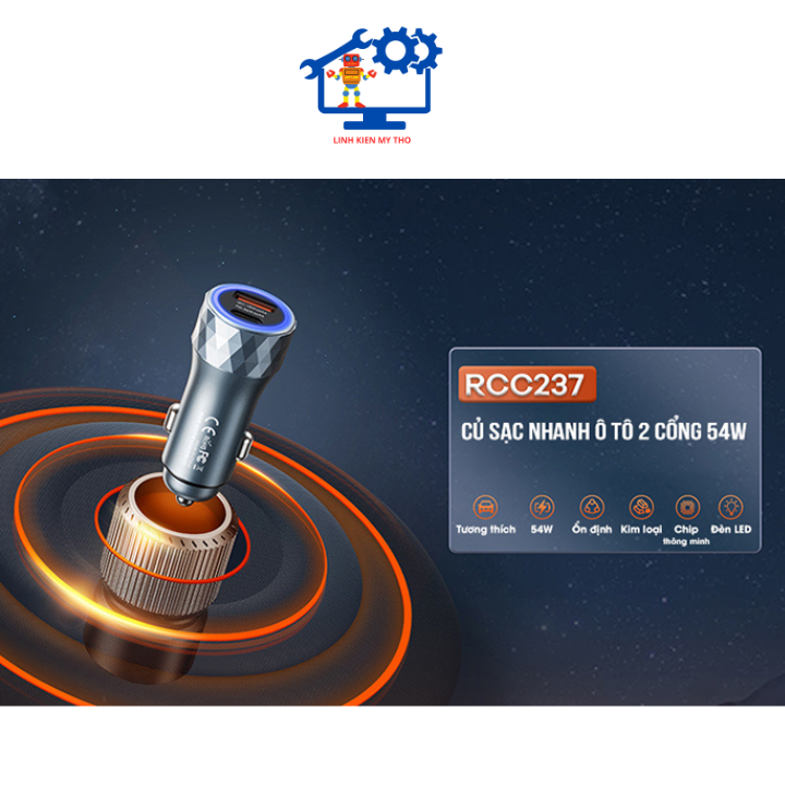 Cóc sạc xe hơi Re-max RCC-237 thiết kế sang trọng hỗ trợ công nghệ an toàn tốc độ sạc nhanh đáp ứng phần lớn các thiết bị