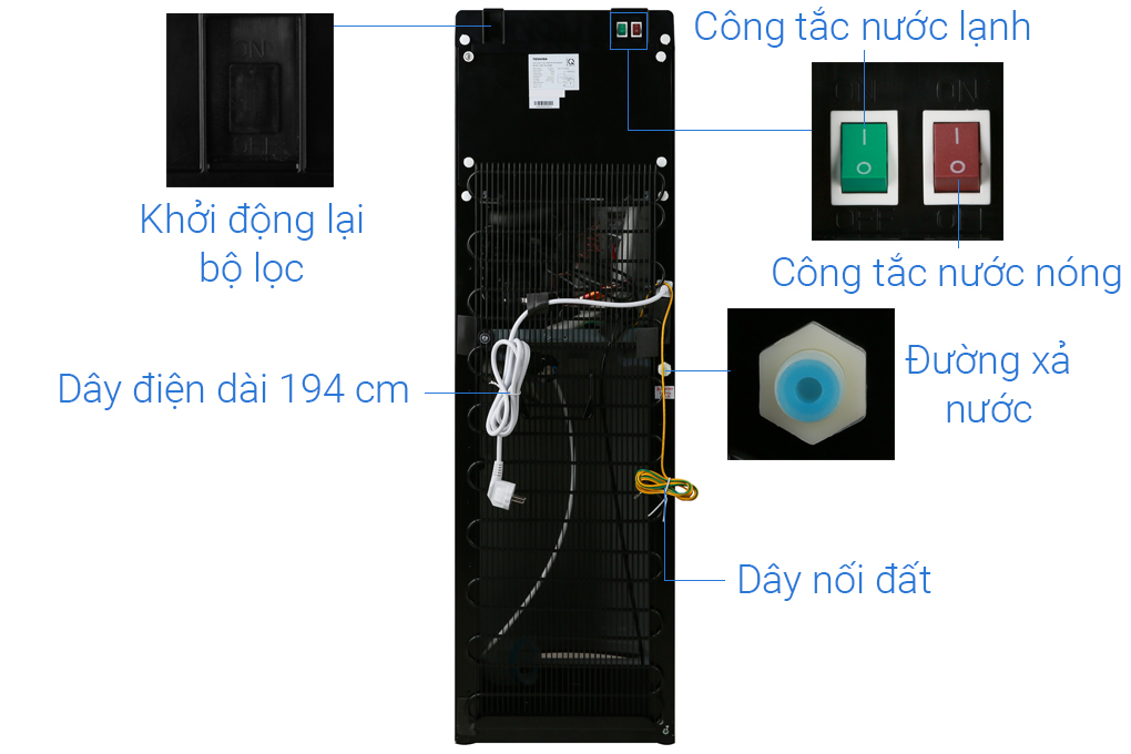 Cây nước nóng lạnh Toshiba RWF-W1830BV(K) - Chức năng Eco, tiết kiệm điện, Nút cảm ứng, Tự ngắt điện khi quá tải - Hàng chính hãng - Bảo hành 12 tháng, Chất lượng Nhật bản