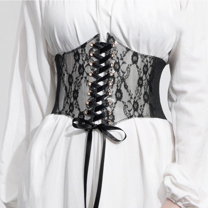 Corset nịt bụng thắt eo dạng khóa bấm Đai nịt bụng ren xuyên thấu thắt váy vintage