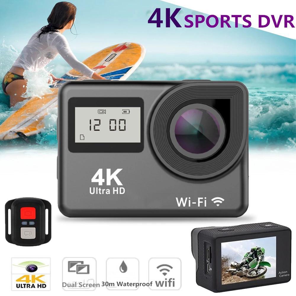Camera Hành Động 4K Ultra HD Màn Hình LCD Đôi IPS WiFi 16MP 170D 30M Chống Nước Pro Sport DV Mũ Bảo Hiểm Máy Quay Video Có Điều Khiển Từ Xa