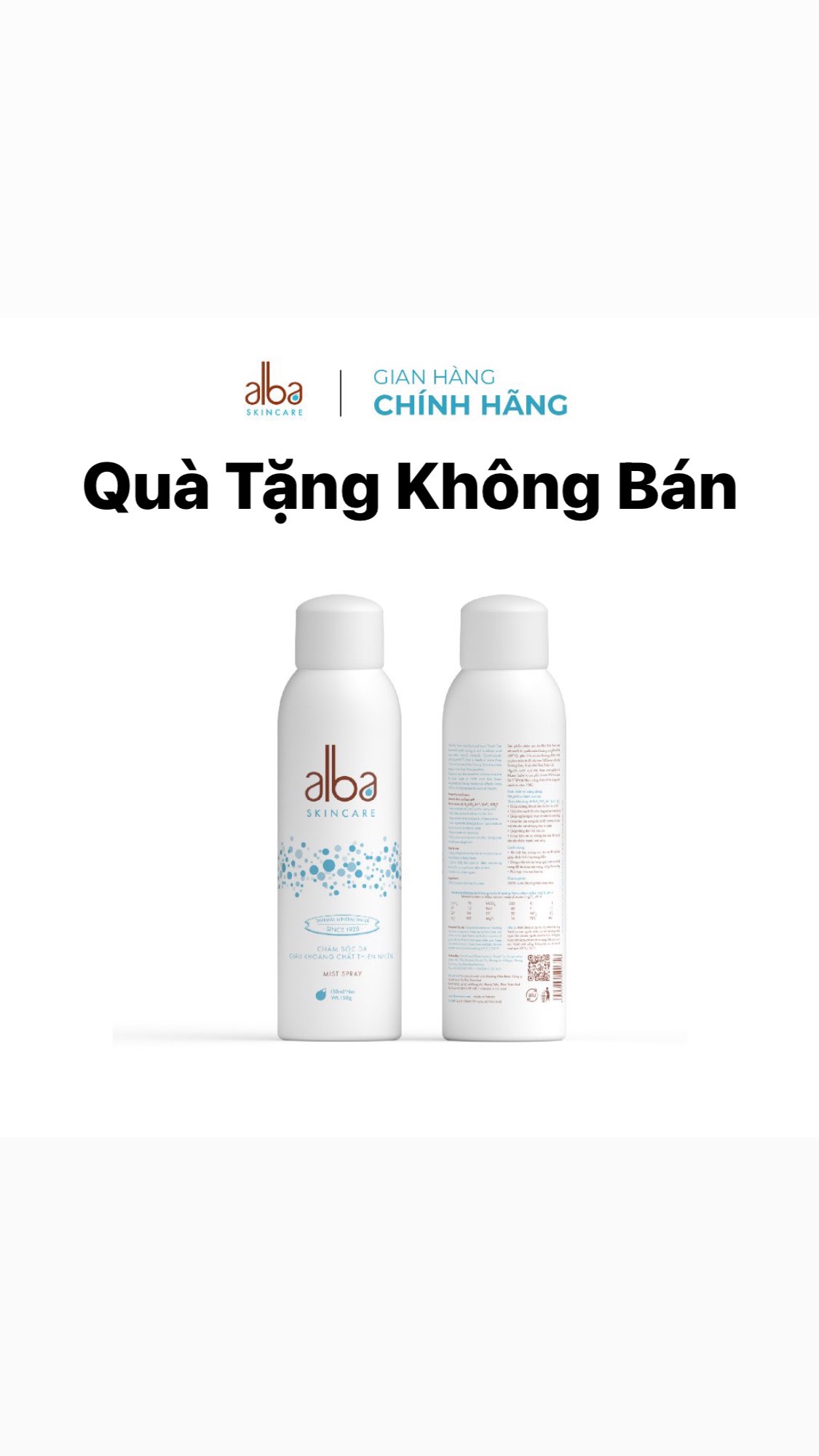 Xịt khoáng trẻ em Alba Skin Care - Chống hăm khô rôm sẩy do bỉm giúp da bé mịn màng - An toàn không gây kích ứng 150ml