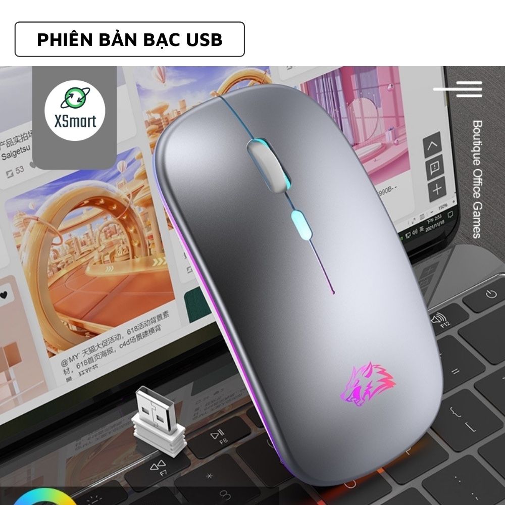 Chuột Không Dây Máy Tính XSmart A2Pro Có Led Đổi Màu Pin Sạc Dùng Văn Phòng, Chơi Game, Làm Việc Cực Chất - Hàng Chính Hãng