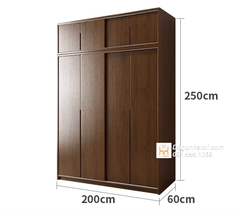 Tủ quần áo của lùa 3 cánh gỗ sồi màu óc chó 2m x 2m - TA230