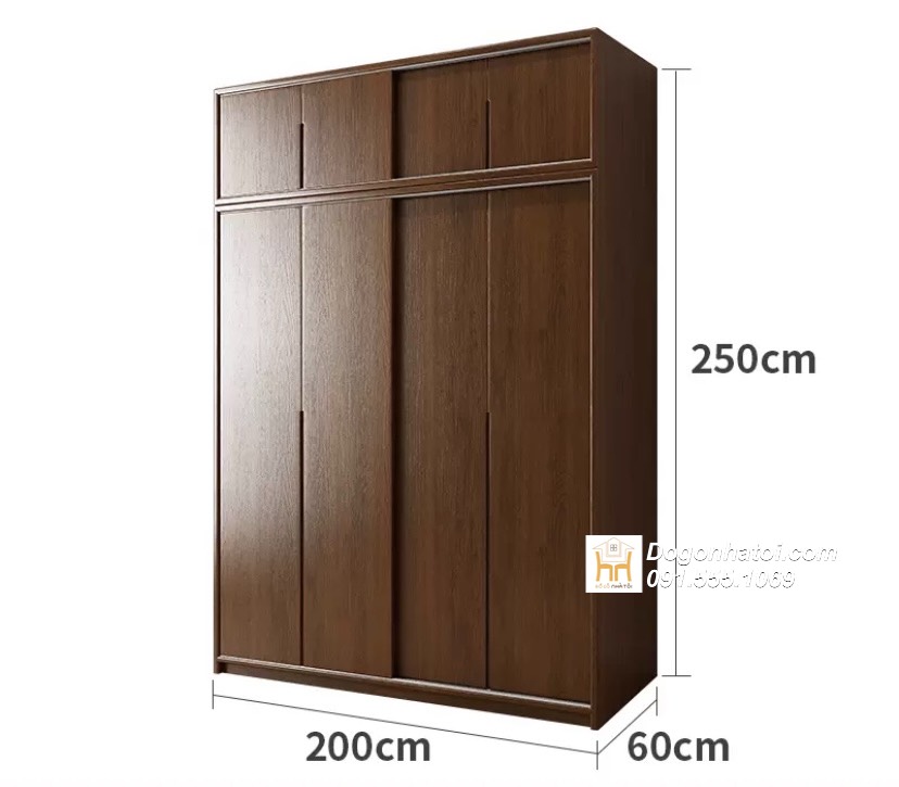 Tủ quần áo của lùa 3 cánh gỗ sồi màu óc chó 2m x 2m - TA230 (4.200k/m2)