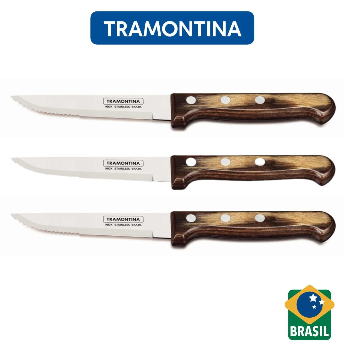 Combo 3 Dao Ăn Cán Gỗ Vàng- Đỏ- Nâu Tramontina Jumbo Polywood 11.5cm - TRDA21413-045 - TRDA21413-075 - TRDA21413-095