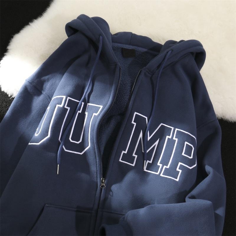 Áo hoodie, Áo khoác nỉ bông dày dặn màu xanh than JUMP khoá kéo zip dày dặn cá tính