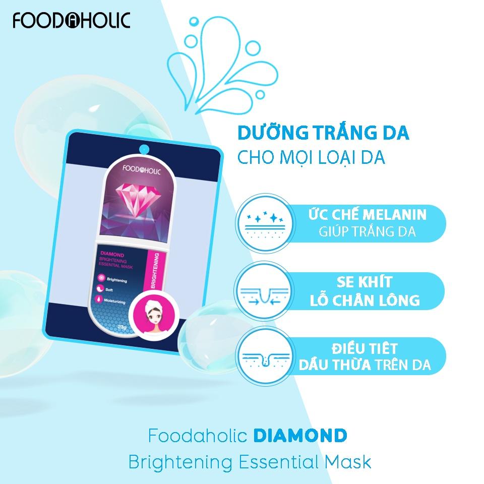 Combo 10 Mặt nạ dưỡng chất kim cương sáng mịn da Foodaholic Diamond Brightening Essential Mask 23g x10