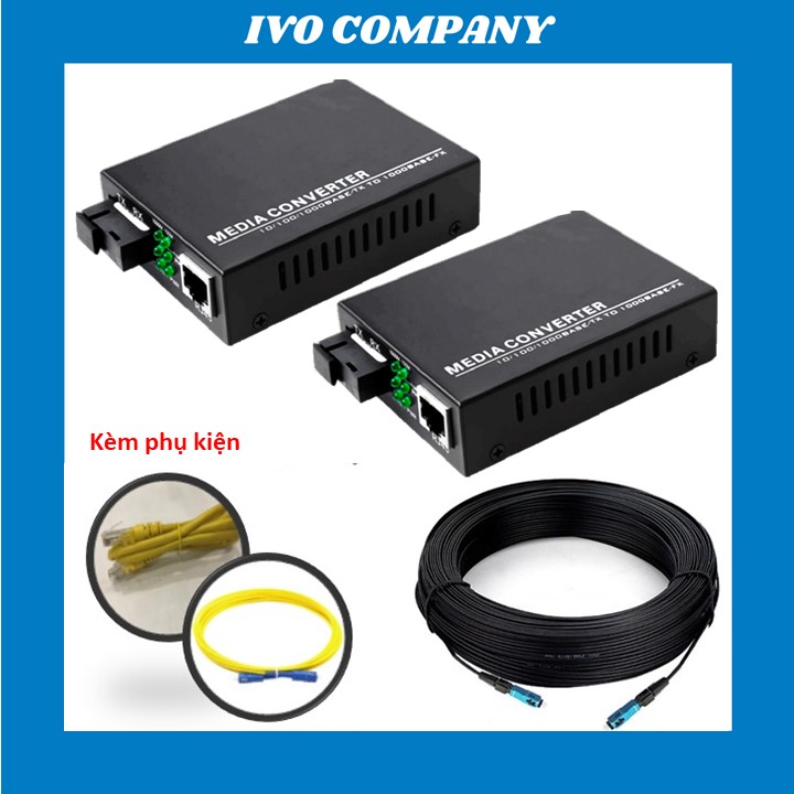 Combo 100m Cáp Quang Bấm Sẵn + Cặp Converter BLACK 1000Mbps + Kèm Phụ Kiện