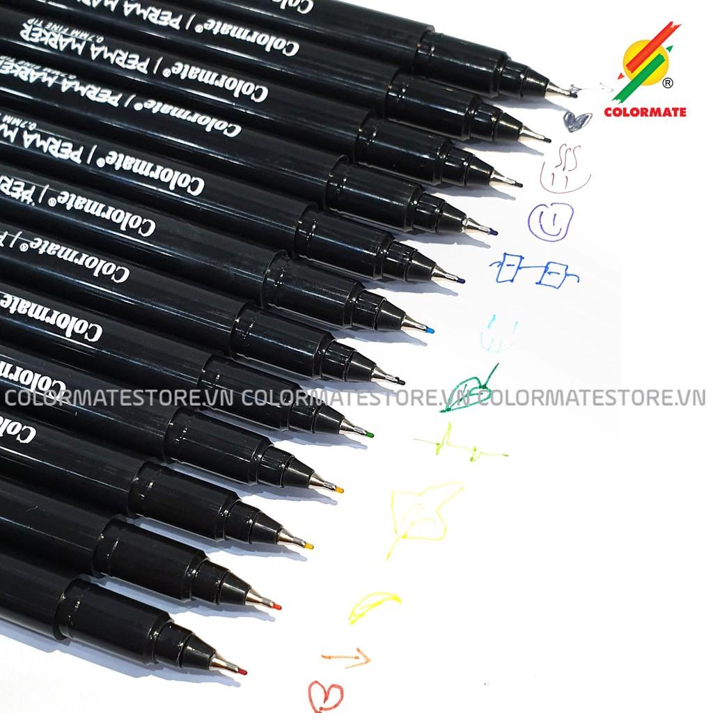 Bút lông màu Perma Marker, bút lông kim bộ 12 màu - COLORMATE