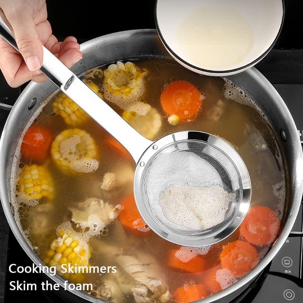 3 thìa hớt bọt nấu ăn bằng thép không gỉ, bộ rây lưới mịn