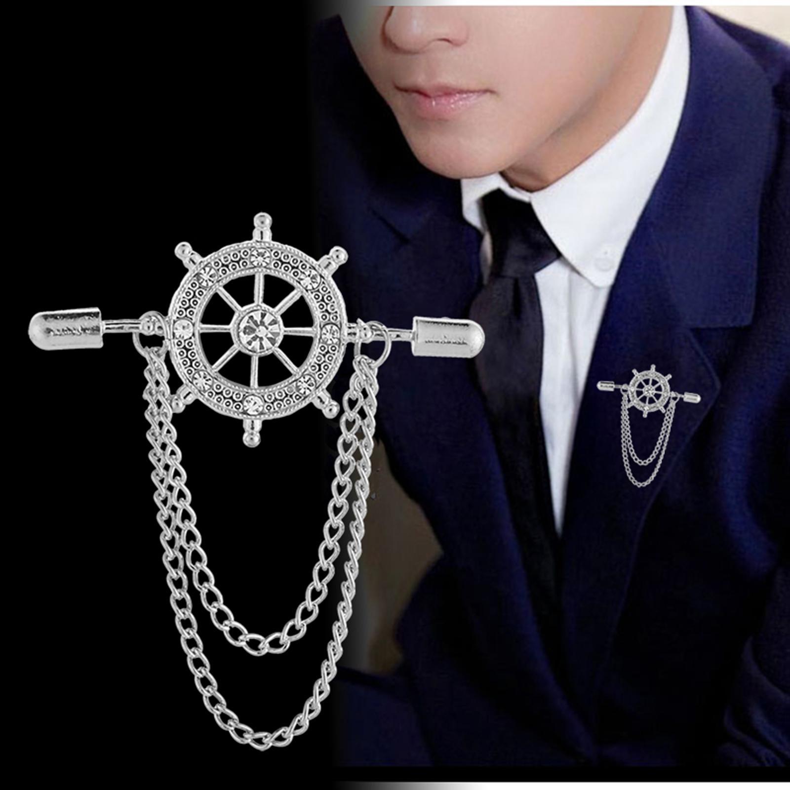 Tassel Chain Brooch Rudder Brooch for Men Suit Shirt Pins Decor Alloy Badge Jewelry Accessories Lapel Pin for Father's Day Gift Shirt