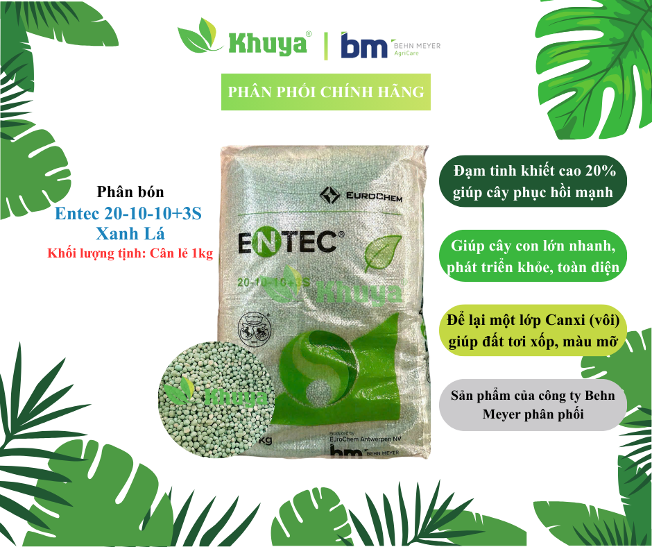 1kg cân lẻ Phân bón BM NPK 20-10-10+3S nhập khẩu Đức màu Xanh Lá