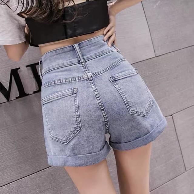 Quần short jean nữ Big Size lưng cao, co dãn mạnh, lưng đai kiểu nhiều nút đang hot trend 3616 molijean