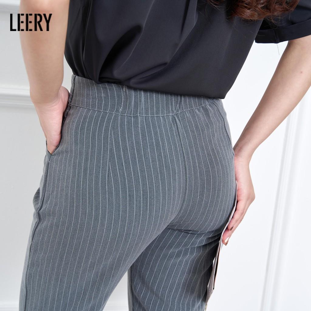 Quần tây nữ công sở LEERY quần baggy lưng cao ống đứng thiết kế lưng thun cao cấp màu Đen Xanh Be Ghi Hồng QD-16