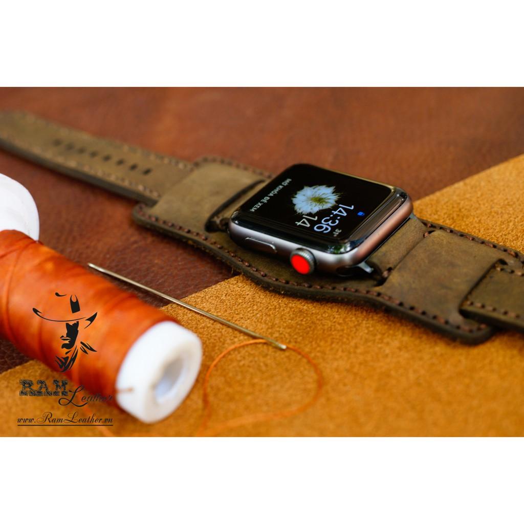 DÂY APPLE WATCH DA BÒ NÂU ĐẤT KÈM BUNDSTRAP B2 CHỐNG MỒ HÔI CHO APPLE WATCH (DA BÒ THẬT )